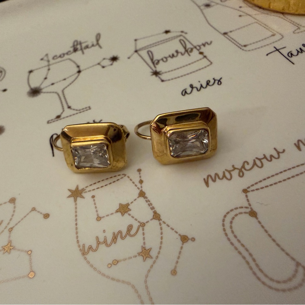 Vintage rectangle Gold and clear stone hook Earrings
